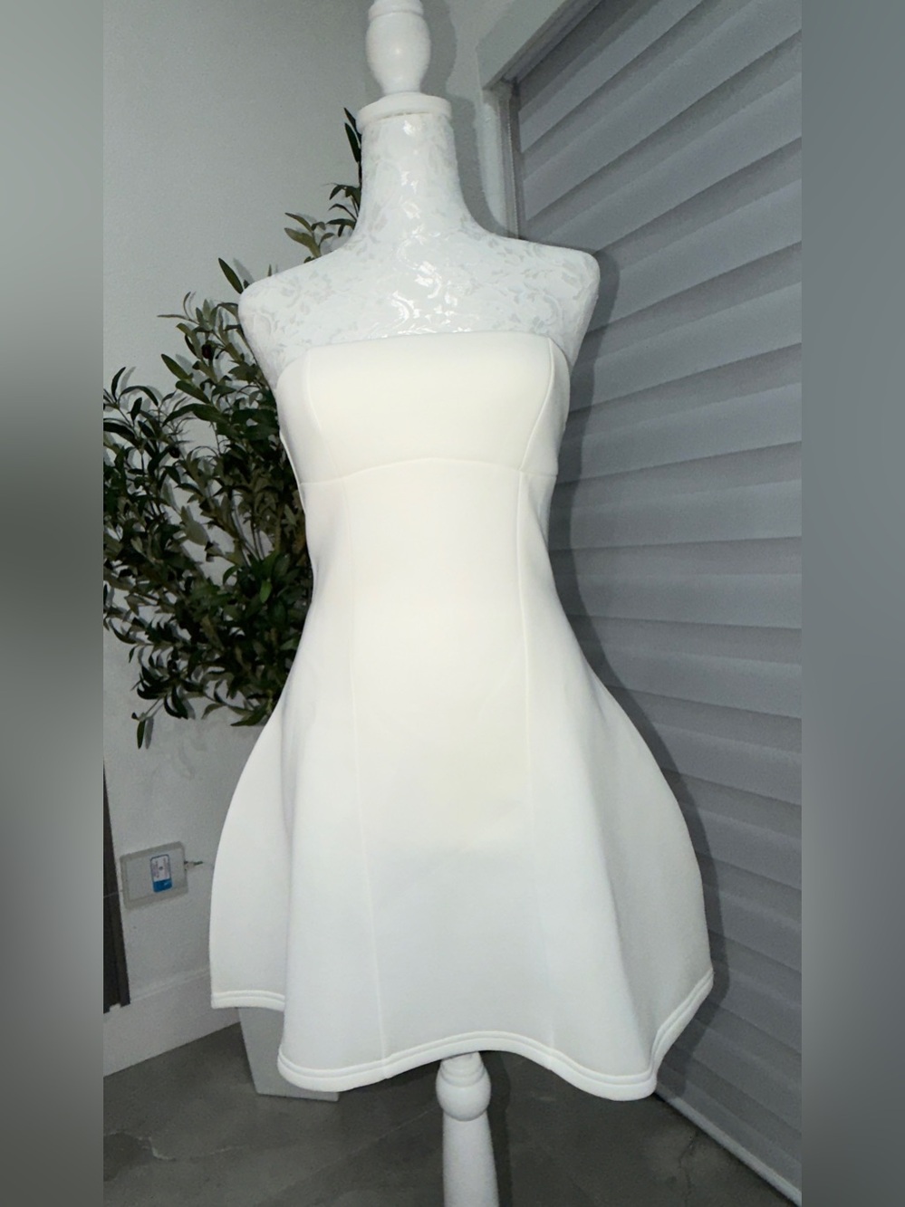 Strapless White A-Line Mini Dress